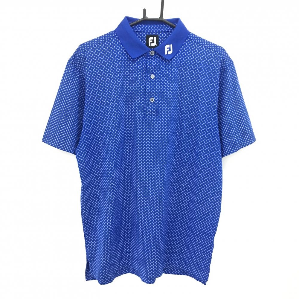 【超美品】フットジョイ 半袖ポロシャツ ブルー×白 サークル総柄 襟ロゴ刺しゅう メンズ XL ゴルフウェア FootJoy