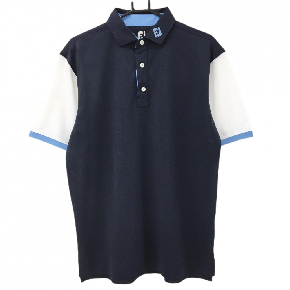 フットジョイ 半袖ポロシャツ ネイビー×白 ロゴ刺しゅう メンズ XL ゴルフウェア FootJoy