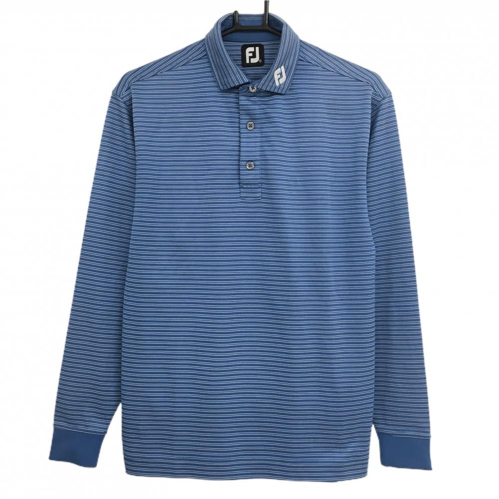 フットジョイ 長袖ポロシャツ ブルー×白 ボーダー メンズ M ゴルフウェア FootJoy