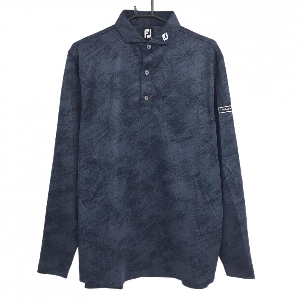 【超美品】フットジョイ 長袖ポロシャツ ネイビー 総柄 胸ポケット  メンズ 2XL ゴルフウェア 大きいサイズ FootJoy