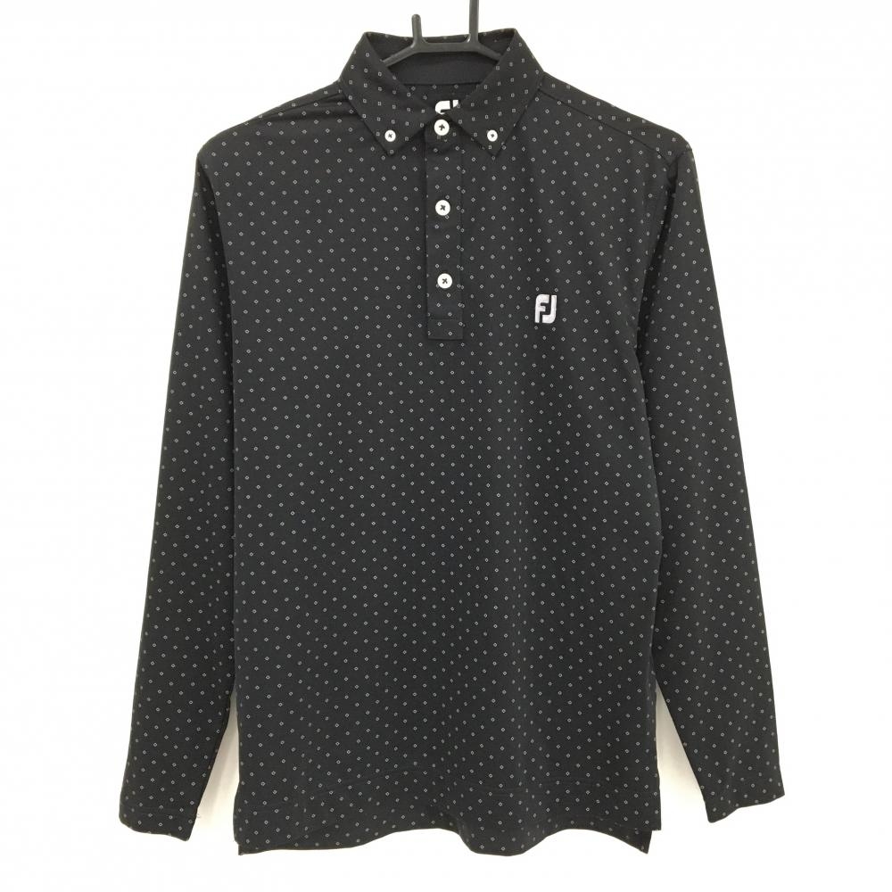 【超美品】フットジョイ 長袖ポロシャツ 黒×グレー 総柄 ボタンダウン  メンズ M ゴルフウェア FootJoy