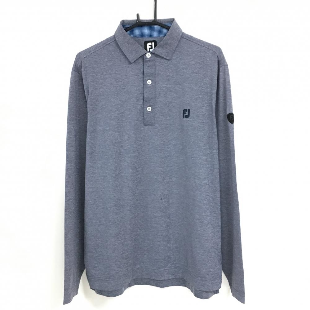 【超美品】フットジョイ 長袖ポロシャツ 杢ネイビー ロゴ刺しゅう メンズ 2XL ゴルフウェア 大きいサイズ FootJoy