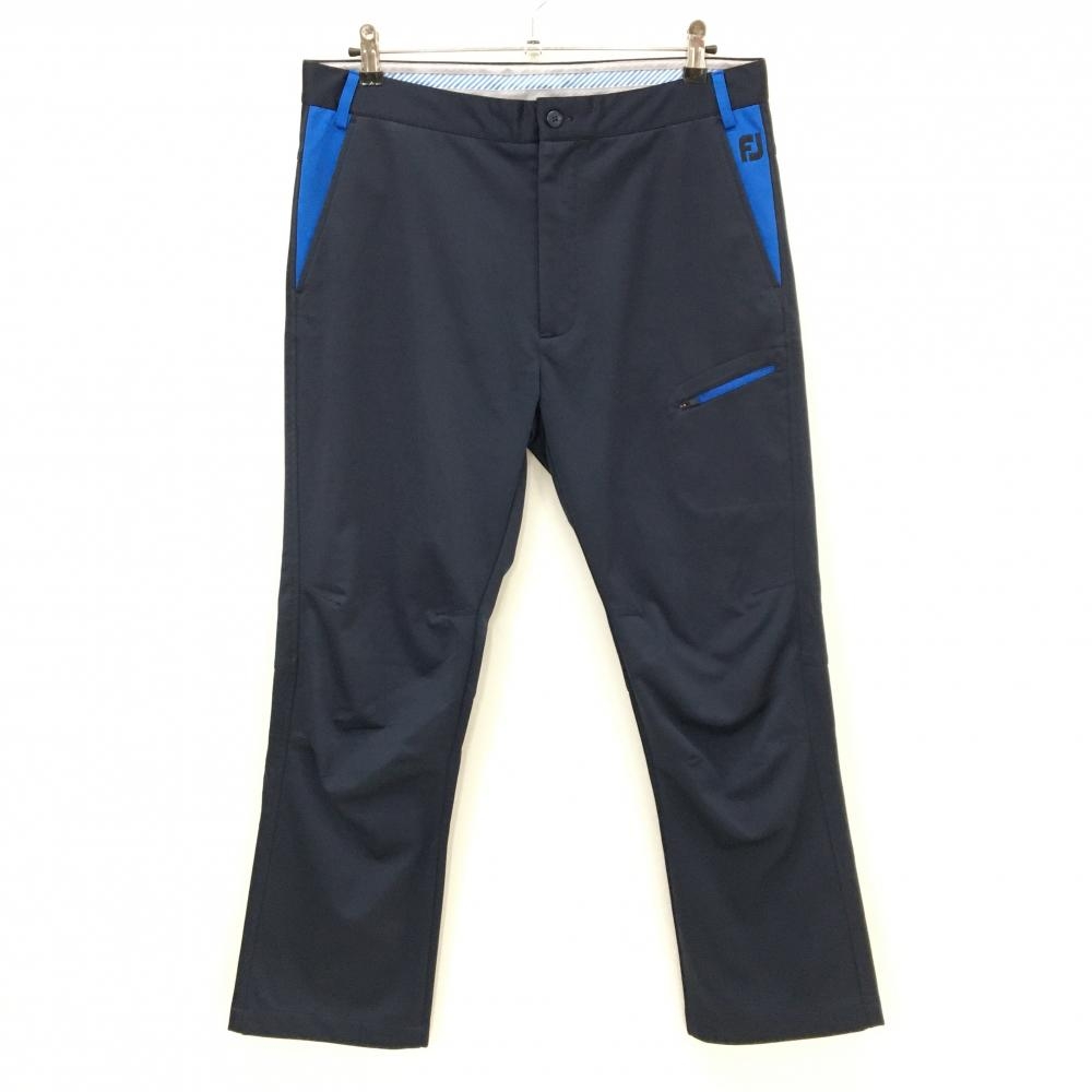 【超美品】フットジョイ パンツ ネイビー×ブルー ロゴ刺しゅう ストレッチ  メンズ W35 ゴルフウェア FootJoy