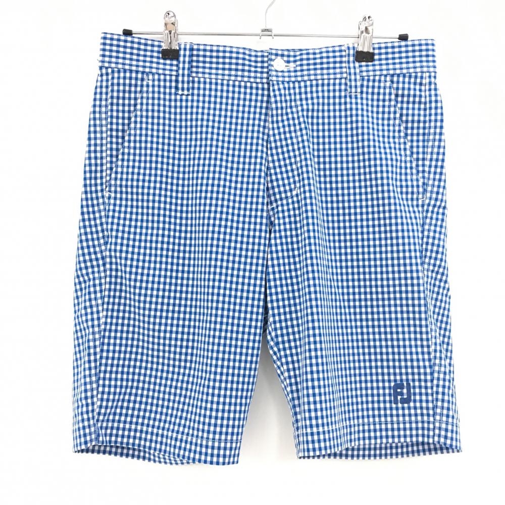 【美品】フットジョイ ハーフパンツ ブルー×白 チェック  メンズ M ゴルフウェア FootJoy