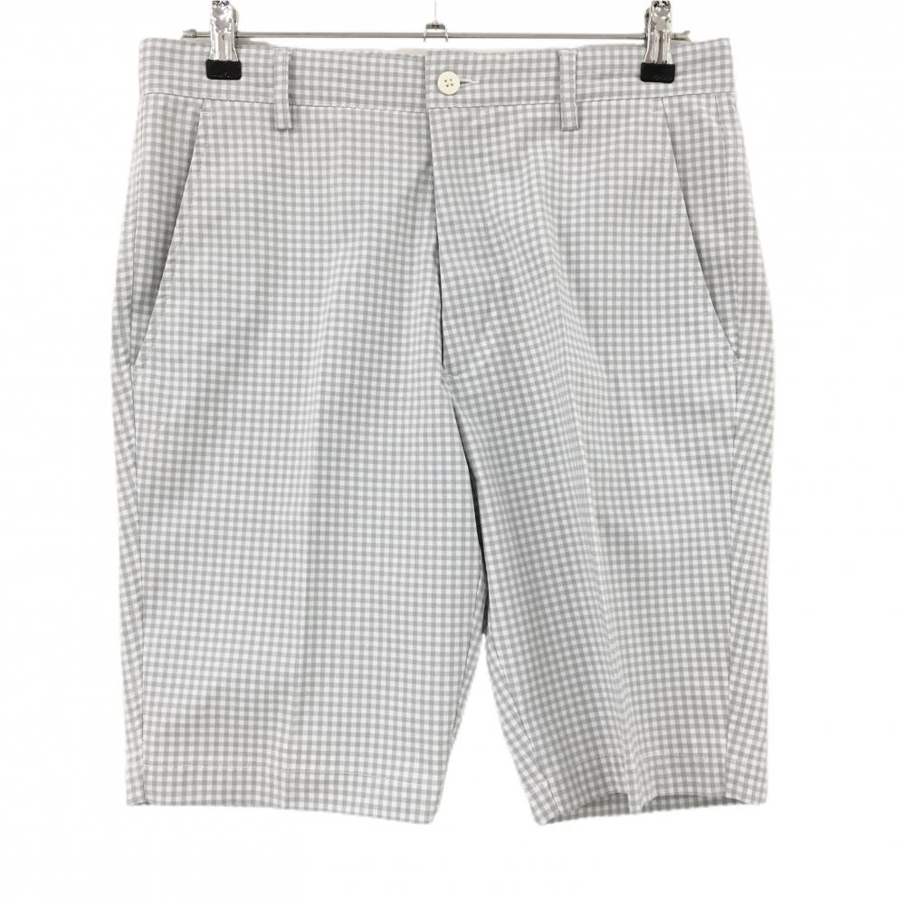 【超美品】フットジョイ ハーフパンツ 白×グレー チェック柄 バックロゴ メンズ 31インチ ゴルフウェア FootJoy