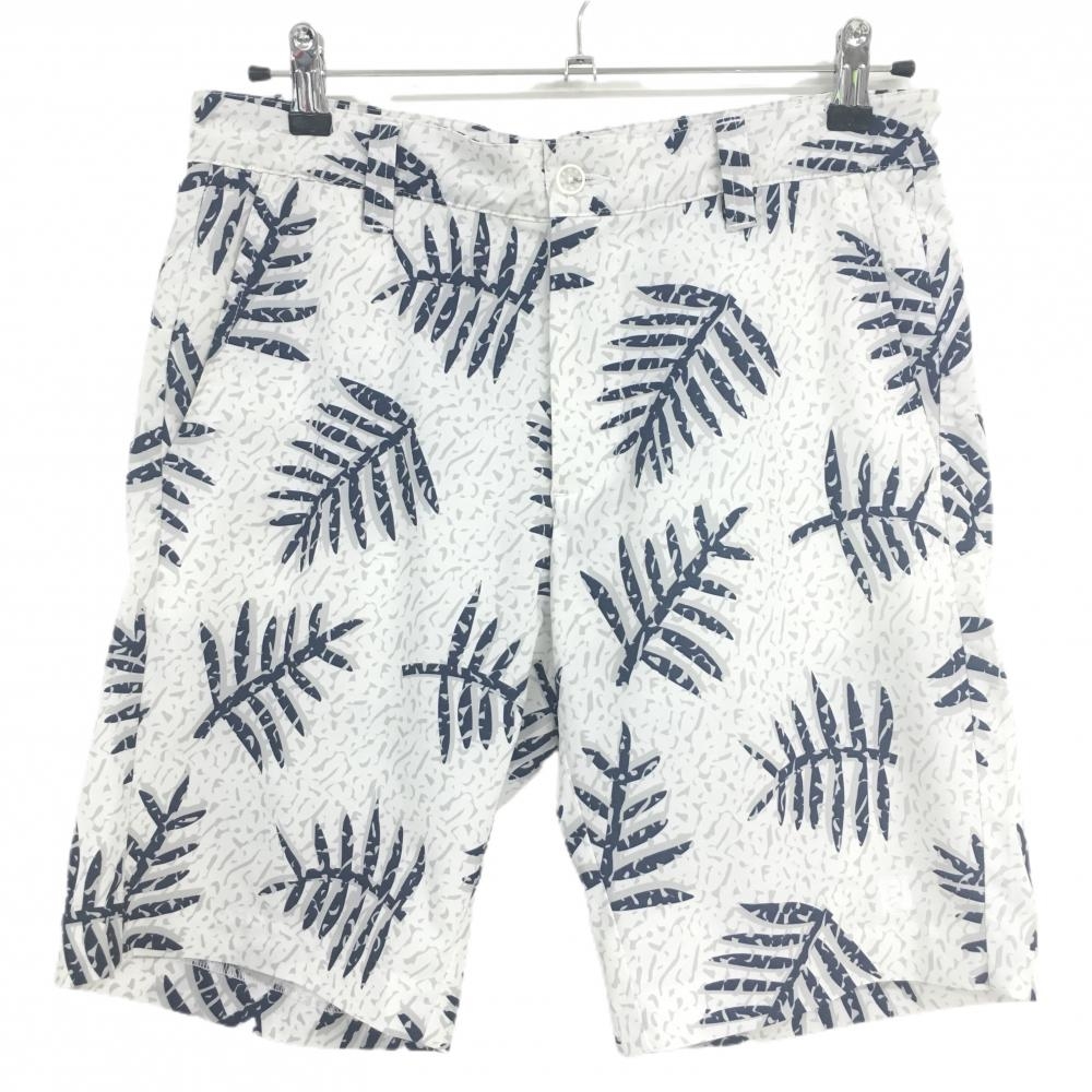【美品】フットジョイ ハーフパンツ 白×ネイビー 総柄 リーフ  メンズ M ゴルフウェア FootJoy