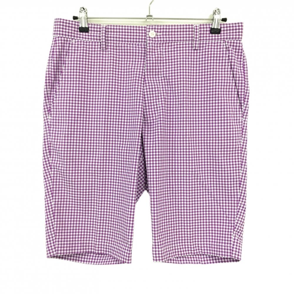 【超美品】フットジョイ ハーフパンツ パープル×白 チェック ストレッチ メンズ W33 ゴルフウェア FootJoy