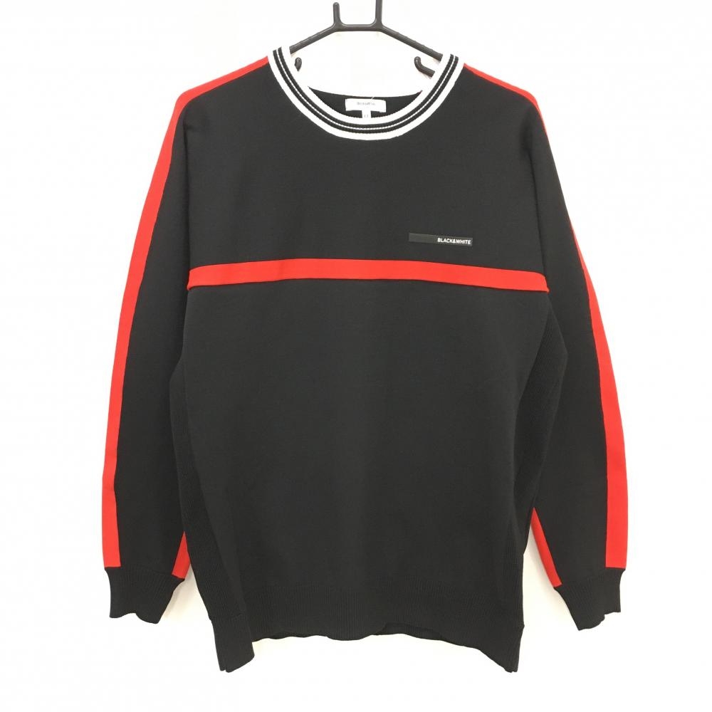 【超美品】ブラックアンドホワイト セーター 黒×レッド 背面ビッグロゴ ニット  メンズ LL ゴルフウェア Black＆White
