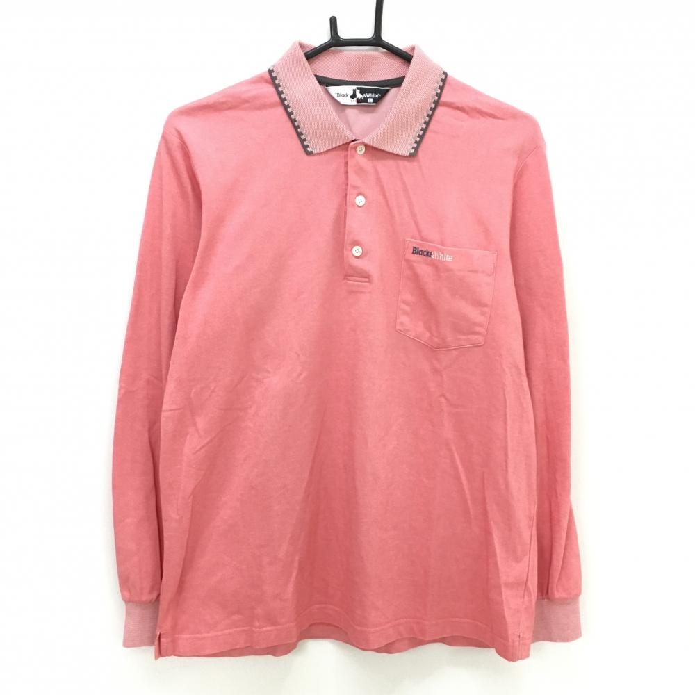 ブラックアンドホワイト 長袖ポロシャツ レッド系 胸ポケット メンズ L ゴルフウェア Black＆White