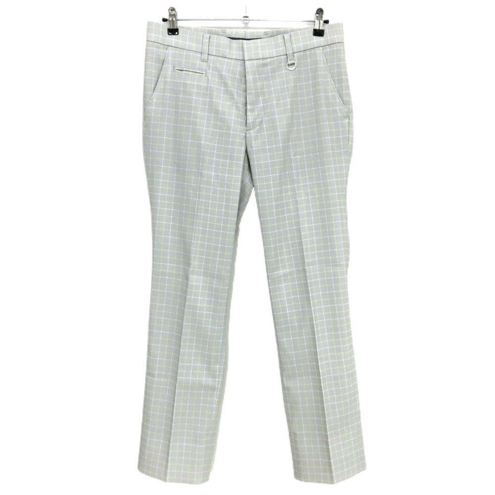 ブラックアンドホワイト パンツ ライトグレー×イエロー 格子柄 バックロゴ  メンズ 82 ゴルフウェア Black＆White