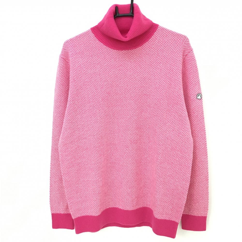 【新品】ホンマ タートルネックセーター ピンク×白 ヘリンボーン柄 カシミヤ100％ ニット メンズ L ゴルフウェア HONMA