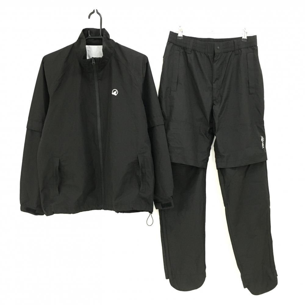 【美品】ホンマ レインウェア(2WAYジャケット×パンツ) 黒 ロゴシルバー 袖着脱可 メンズ M ゴルフウェア HONMA