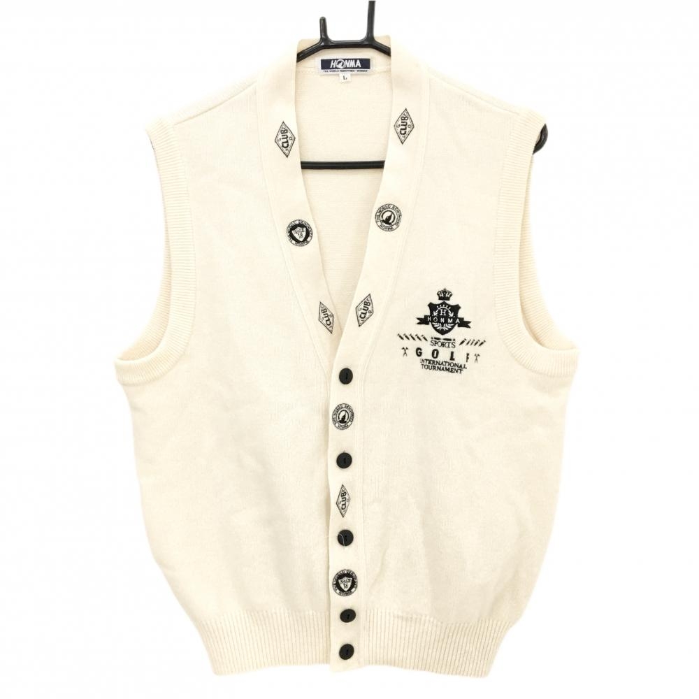 ホンマ ニットベスト アイボリー ロゴ刺しゅう ウール100% 前ボタン  メンズ L ゴルフウェア HONMA