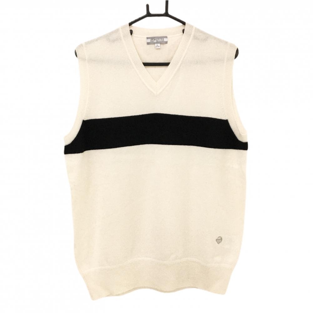 【超美品】ホンマ ニットベスト アイボリー×黒 カシミヤ100％ Vネック メンズ XL ゴルフウェア HONMA