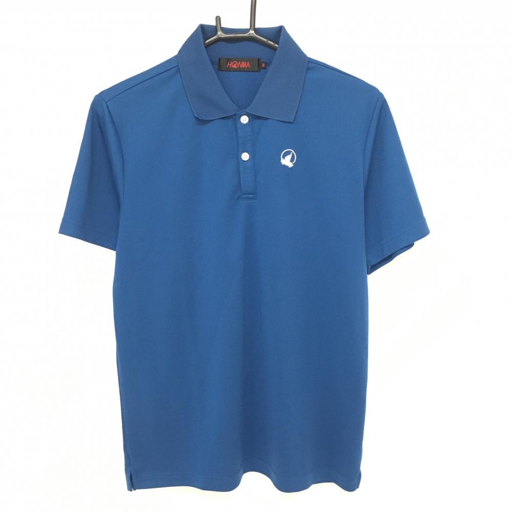 【超美品】ホンマ 半袖ポロシャツ ブルー×白 胸元ロゴ シンプル メンズ M ゴルフウェア HONMA