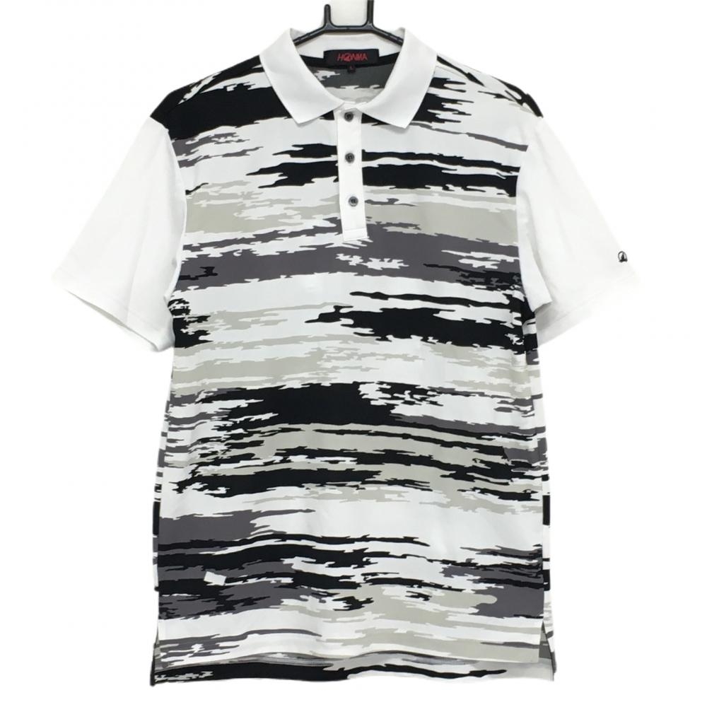 【美品】ホンマ 半袖ポロシャツ 白×黒 総柄  メンズ L ゴルフウェア HONMA