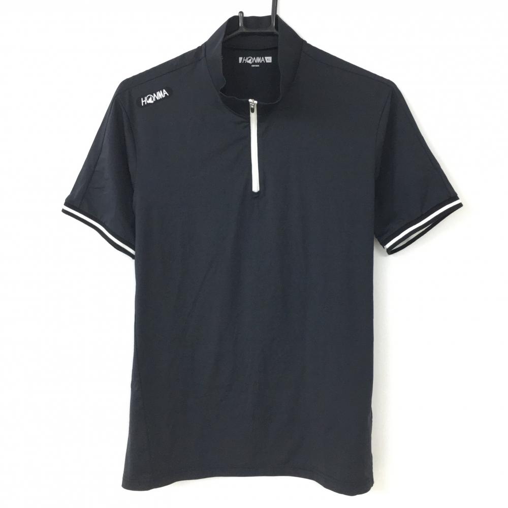 【超美品】HONMA ホンマ 半袖ハイネックシャツ 黒×白 ハーフジップ  メンズ XL ゴルフウェア