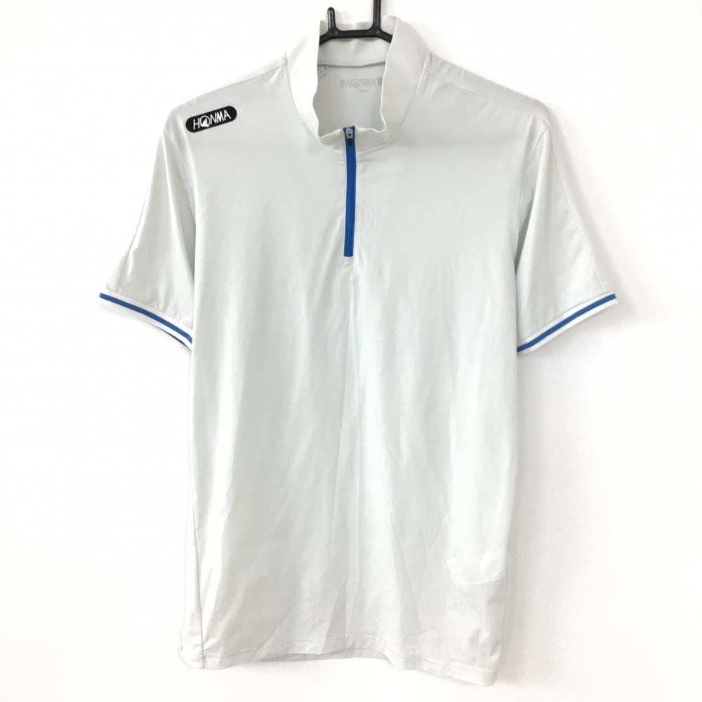 【超美品】HONMA ホンマ 半袖ハイネックシャツ ライトブルー×ブルー ハーフジップ メンズ XL ゴルフウェア