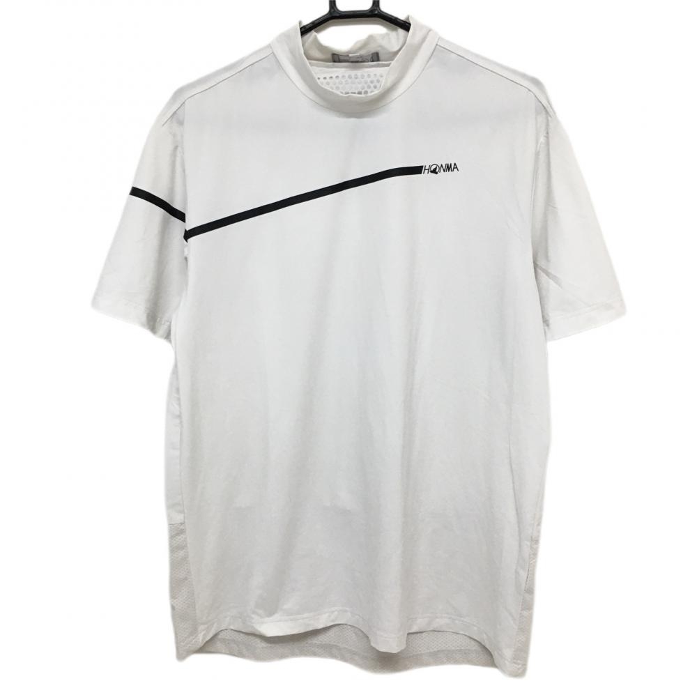 【美品】ホンマ 半袖ハイネックシャツ 白×黒 一部メッシュ調  メンズ XL ゴルフウェア HONMA