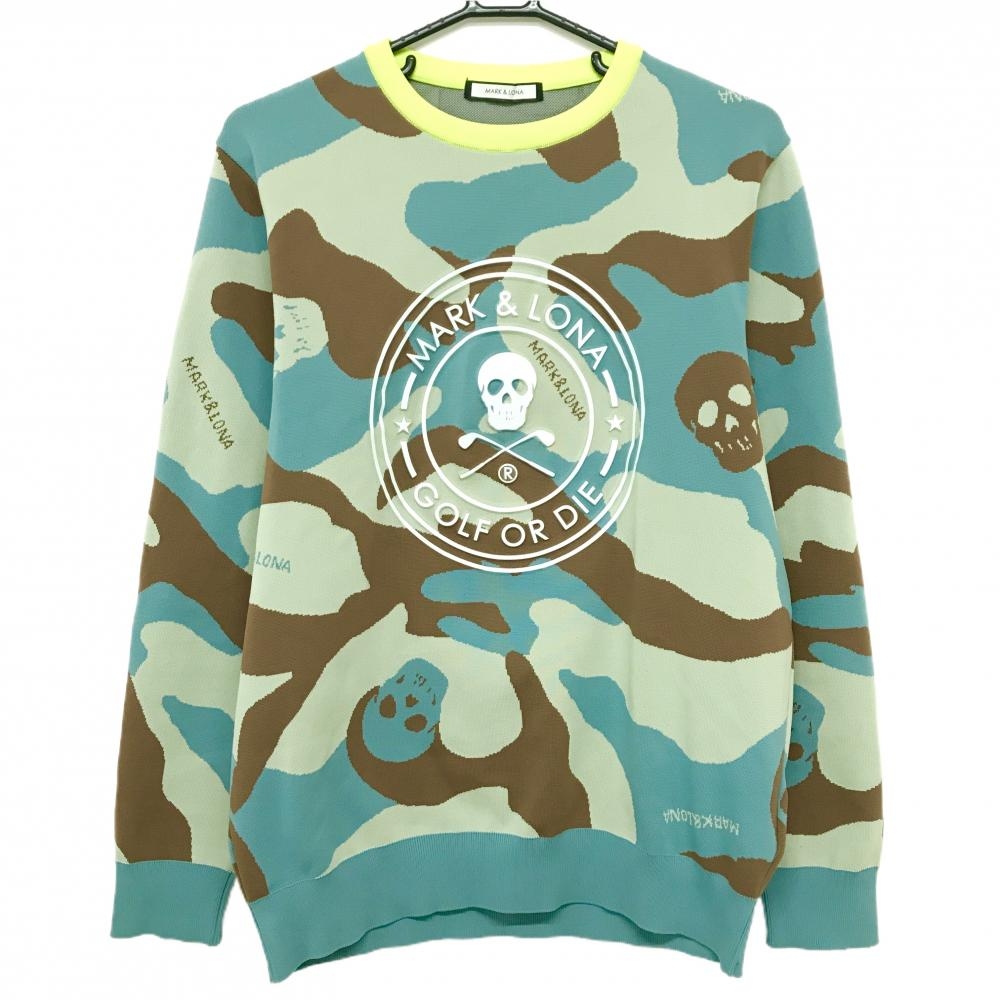 【美品】マークアンドロナ　セーター  ベージュ×ブラウン カモフラ スカル 迷彩 ニット メンズ 46(M) ゴルフウェア MARK＆LONA