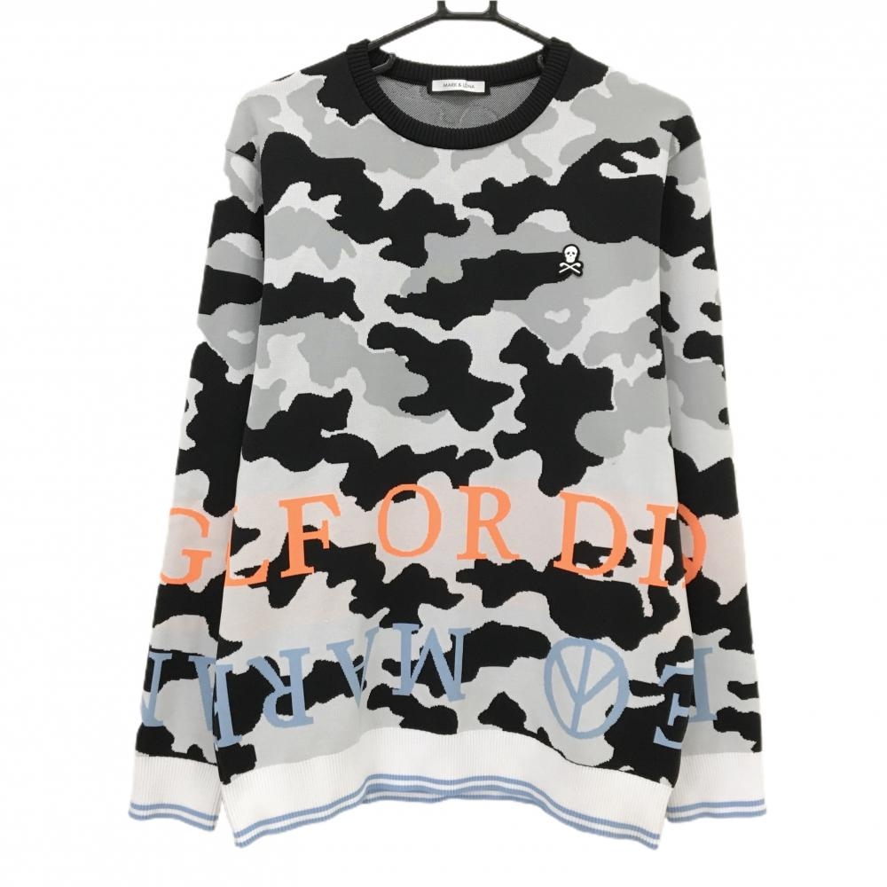 【美品】マークアンドロナ セーター 白×黒 カモフラ 迷彩 ニット  メンズ 48(L) ゴルフウェア MARK＆LONA