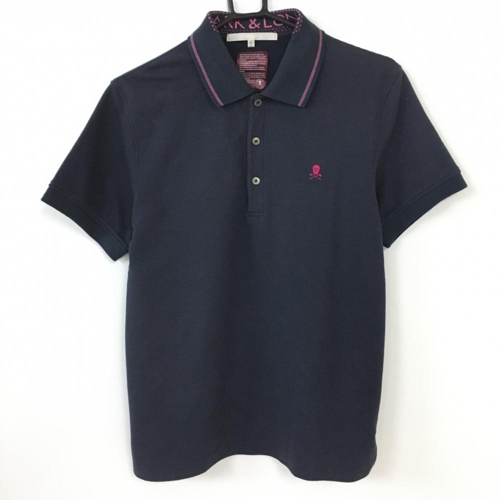 MARK＆LONA マークアンドロナ 半袖ポロシャツ ネイビー×ピンク 襟内側ロゴ  メンズ L ゴルフウェア