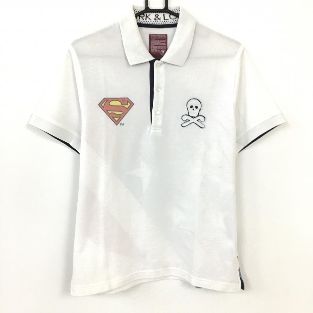 MARK＆LONA マークアンドロナ 半袖ポロシャツ 白×レッド スーパーマン ダメージ加工  メンズ XL ゴルフウェア