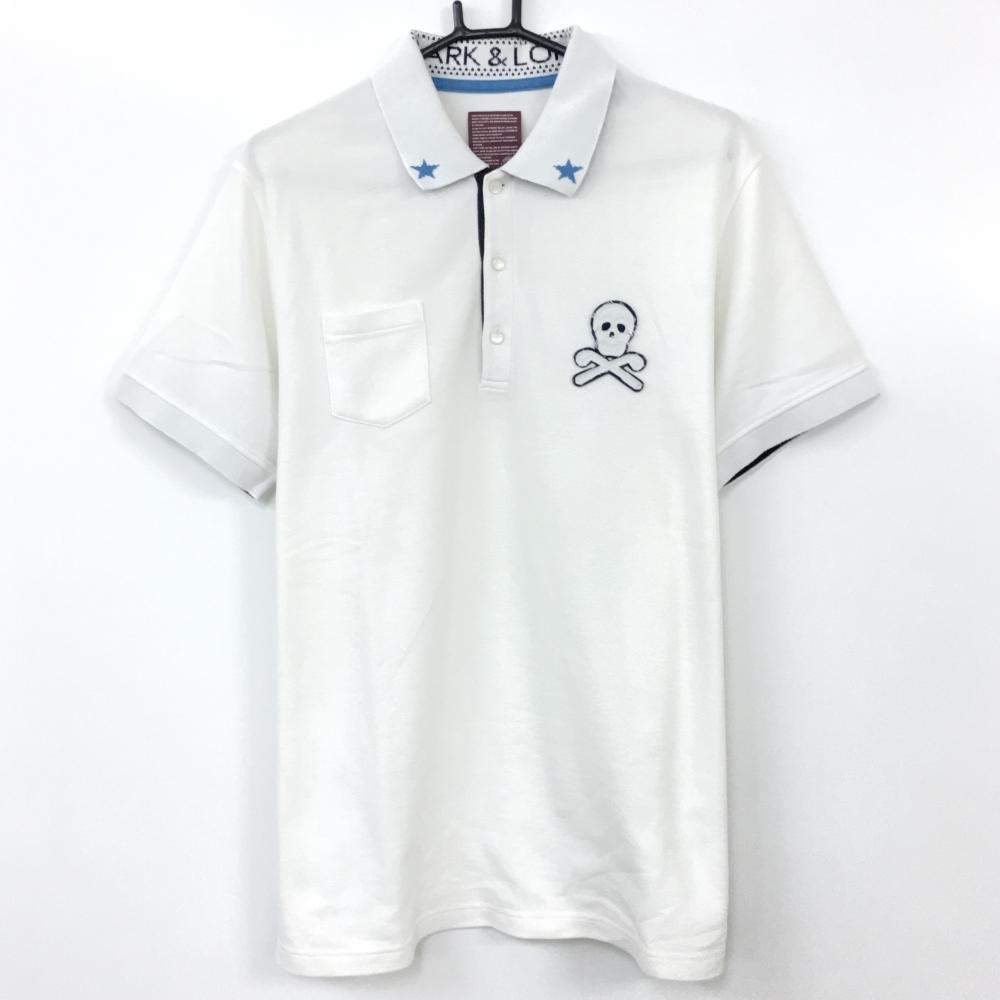 MARK＆LONA マークアンドロナ 半袖ポロシャツ 白×ネイビー スカルワッペン  メンズ XXL ゴルフウェア