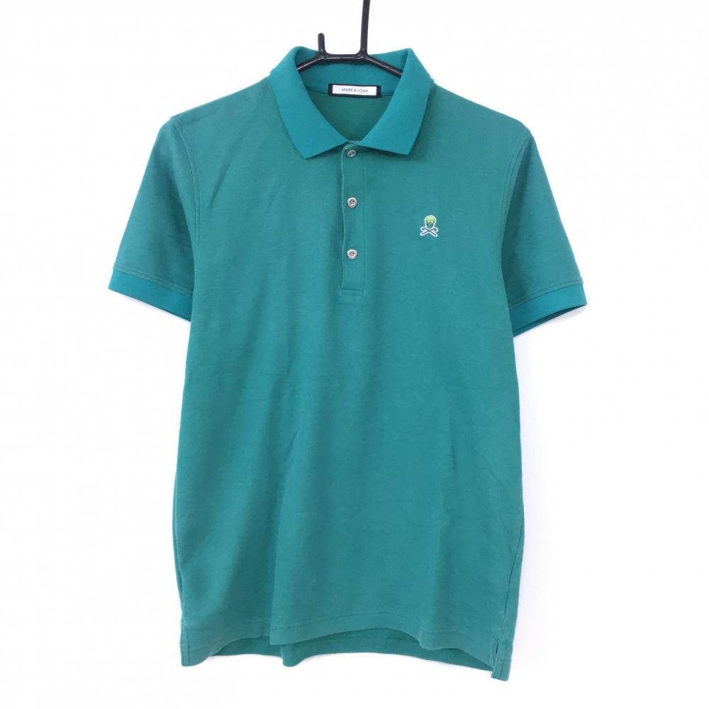 MARK＆LONA マークアンドロナ 半袖ポロシャツ グリーン シンプル スカルワッペン 襟裏ロゴ メンズ 48 ゴルフウェア