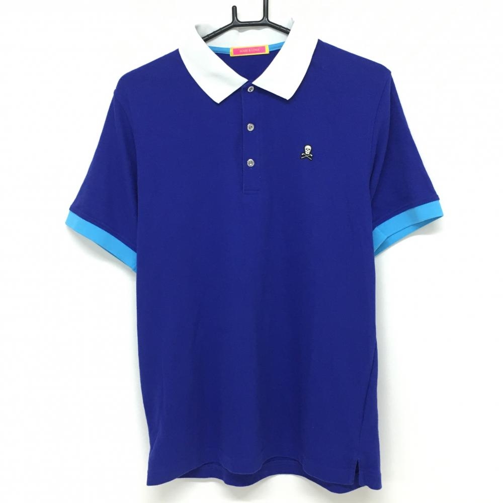 マークアンドロナ 半袖ポロシャツ ブルー×ライトブルー 襟ロゴ  メンズ 50 ゴルフウェア 2021年モデル 直営店限定カラー MARK＆LONA