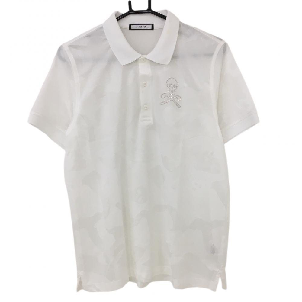 マークアンドロナ 半袖ポロシャツ 白 迷彩 カモフラ スカル  メンズ 50 ゴルフウェア MARK＆LONA