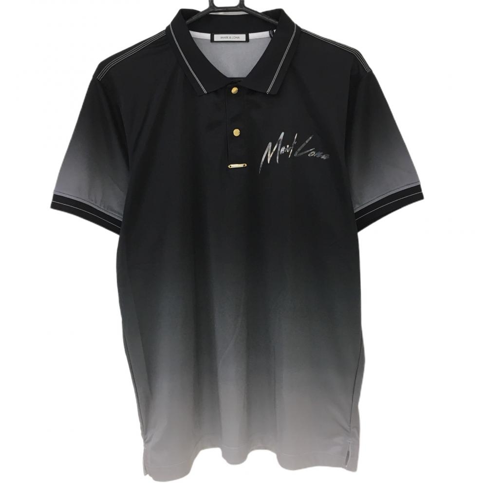 マークアンドロナ 半袖ポロシャツ 黒×グレー グラデーション 後ろビッグスカル  メンズ 50 ゴルフウェア MARK＆LONA