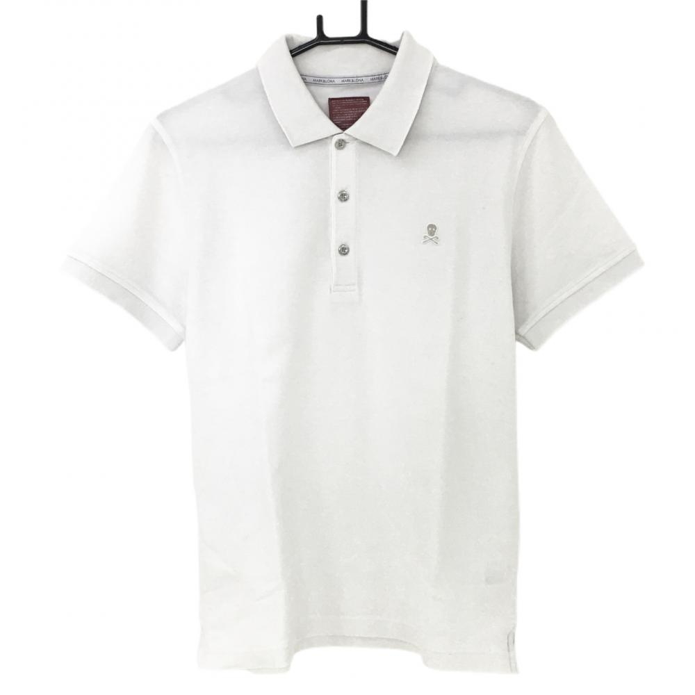 マークアンドロナ 半袖ポロシャツ 白 スカル 襟裏ロゴゴールド メンズ L ゴルフウェア MARK＆LONA