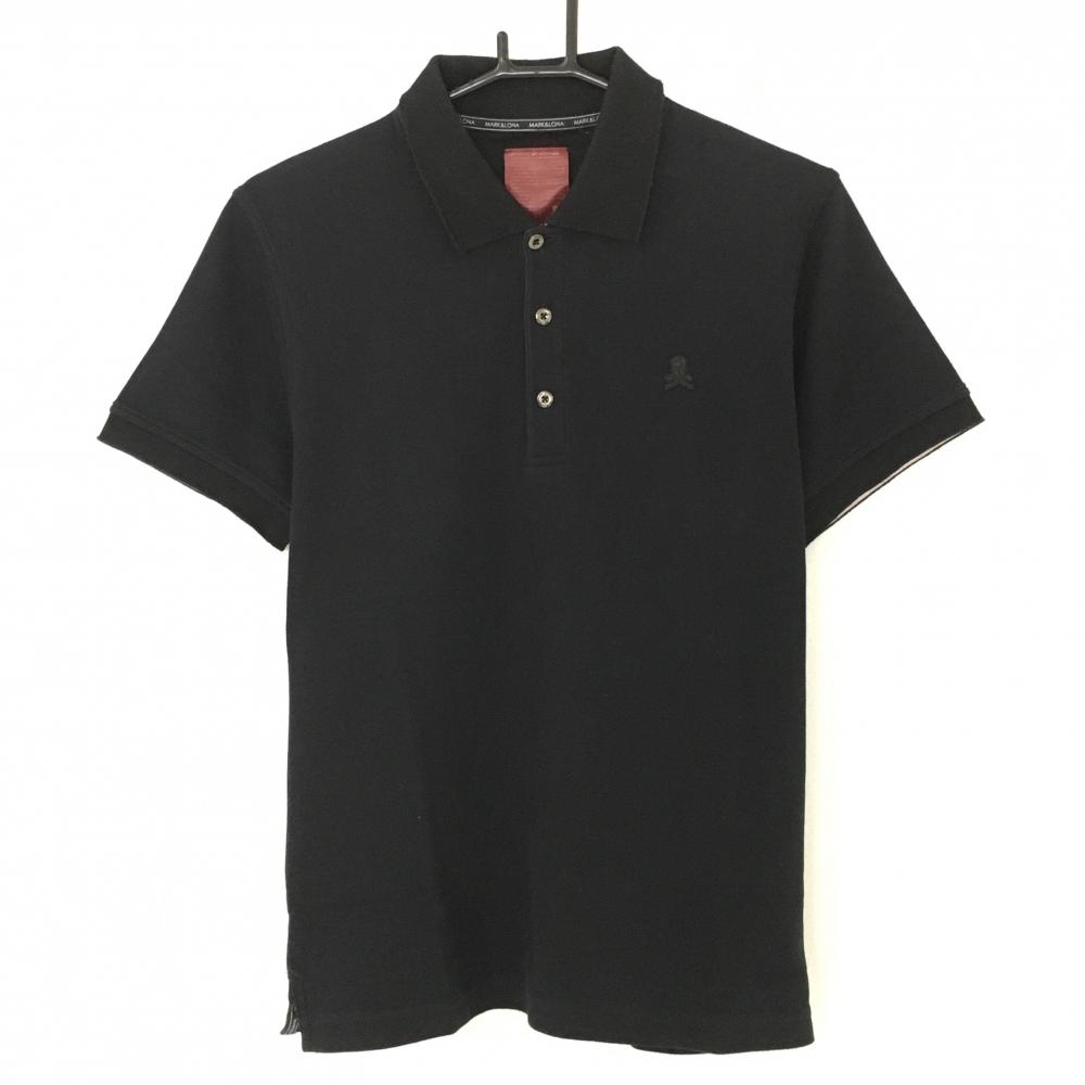 マークアンドロナ 半袖ポロシャツ 黒 スカル 襟裏ロゴピンクラメ  メンズ L ゴルフウェア MARK＆LONA