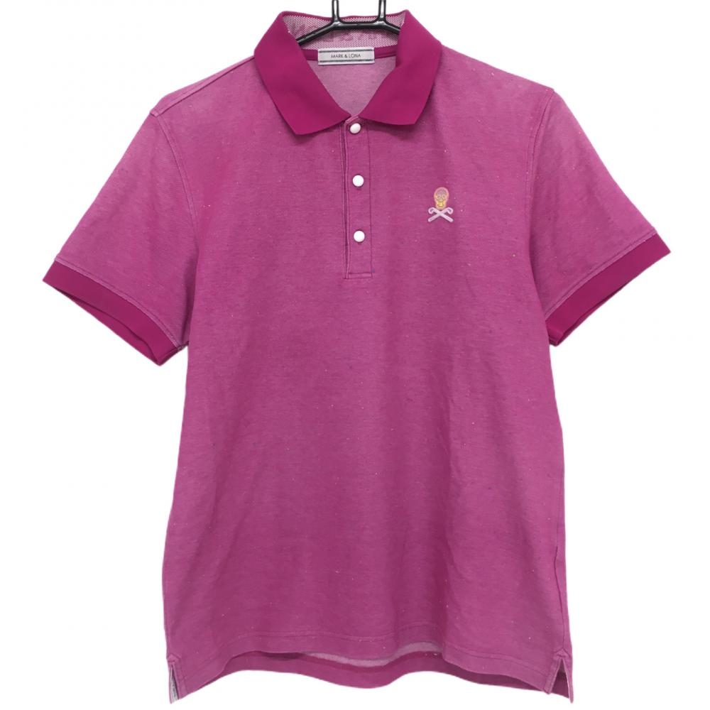 マークアンドロナ 半袖ポロシャツ パープル ネップ 襟裏ロゴ スカル メンズ L ゴルフウェア MARK＆LONA