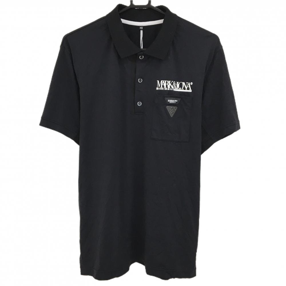 【新品】マークアンドロナ 半袖ポロシャツ 黒×白 胸ポケット  メンズ 48(L) ゴルフウェア 2024年モデル MARK＆LONA