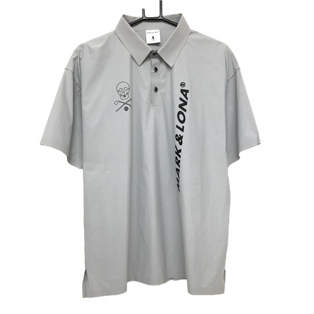 【新品】マークアンドロナ 半袖ポロシャツ ライトグレー×黒 ナイロン混 パンチングスカル メンズ 52(2XL) ゴルフウェア MARK＆LONA