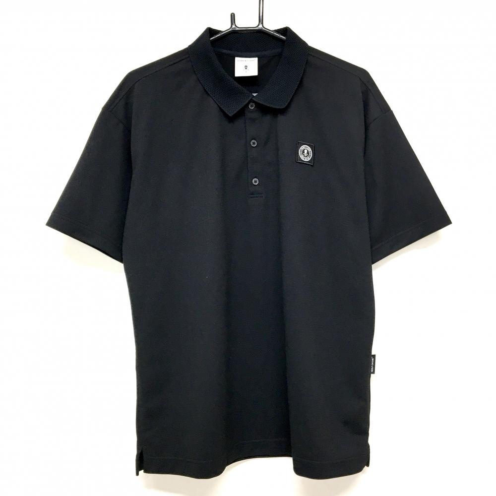 【超美品】マークアンドロナ 半袖ポロシャツ 黒 メッシュ襟 スカルスクエアワッペン メンズ 50(XL) ゴルフウェア MARK＆LONA