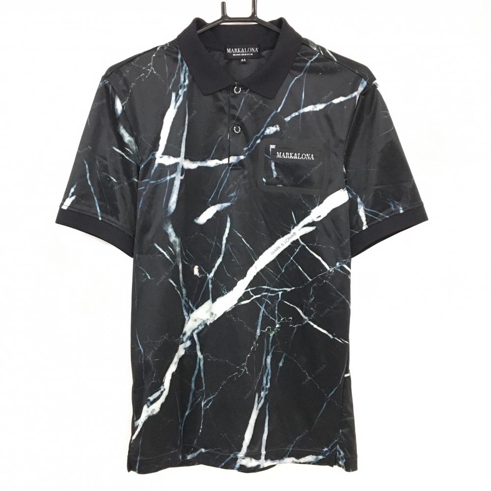 【超美品】マークアンドロナ 半袖ポロシャツ 黒×グレー 総柄 CODE 胸ポケット メンズ 46(M) ゴルフウェア MARK＆LONA