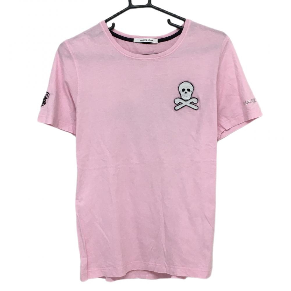 マークアンドロナ×Disney 半袖Tシャツ ピンク ミッキー ダメージ加工 スカル メンズ M ゴルフウェア MARK＆LONA