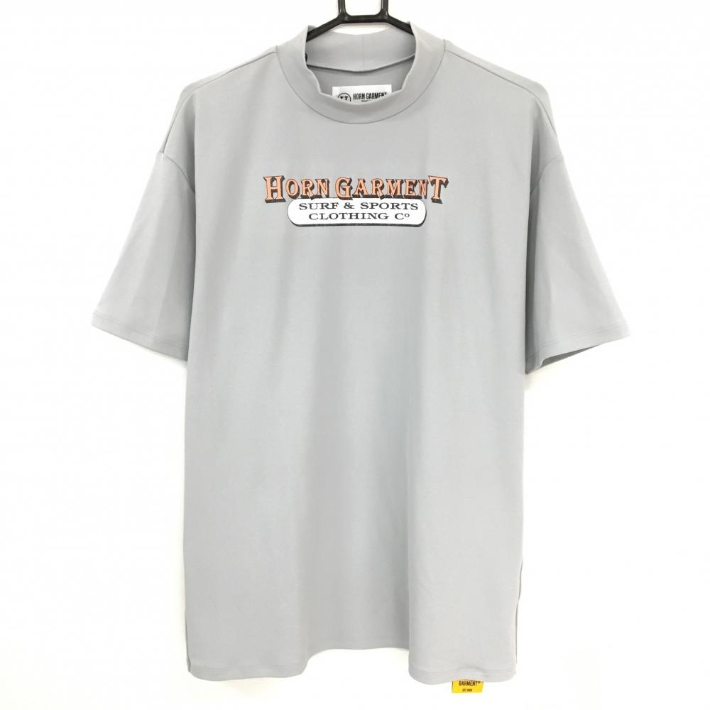 【美品】ホーンガーメント 半袖ハイネックシャツ ライトグレー マークアンドロナ かすれプリント メンズ 50(XL) ゴルフウェア MARK＆LONA