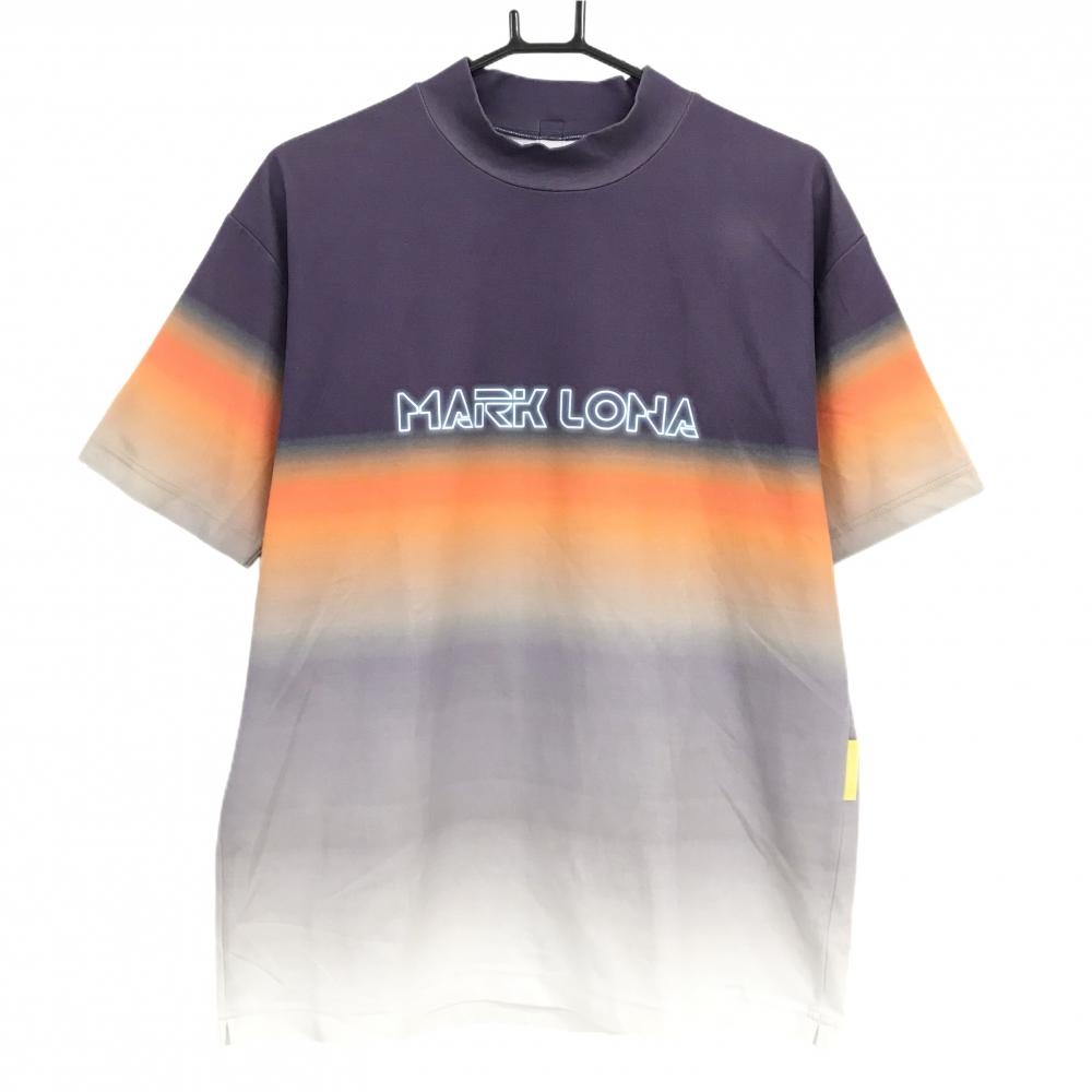 マークアンドロナ 半袖ハイネックシャツ パープル×オレンジ グラデーションプリント メンズ 48(L) ゴルフウェア MARK＆LONA