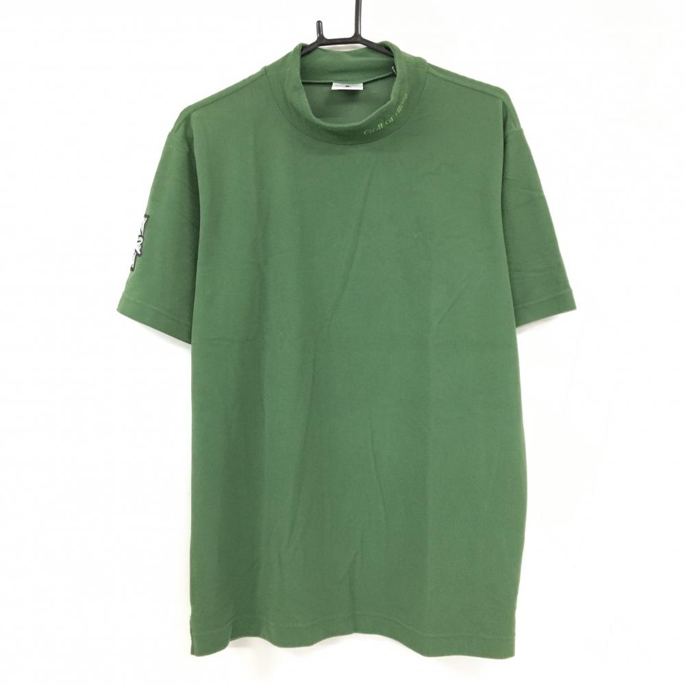 【美品】マークアンドロナ 半袖ハイネックシャツ グリーン×黒 袖ワッペン メンズ 48(L) ゴルフウェア MARK＆LONA