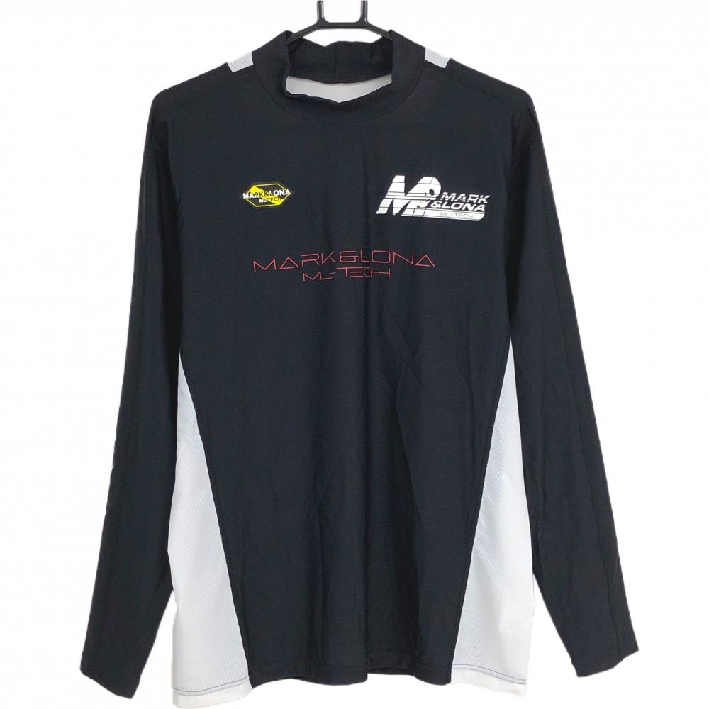 【新品】マークアンドロナ 長袖ハイネックシャツ 黒×白　メッシュ調 後スカル メンズ 48(L) ゴルフウェア 2024年モデル MARK＆LONA