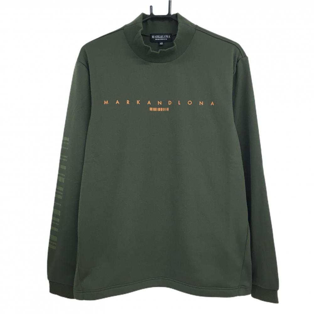 【新品】マークアンドロナ 長袖ハイネックシャツ カーキ×オレンジ 裏起毛 CODE メンズ 48(L) ゴルフウェア MARK＆LONA