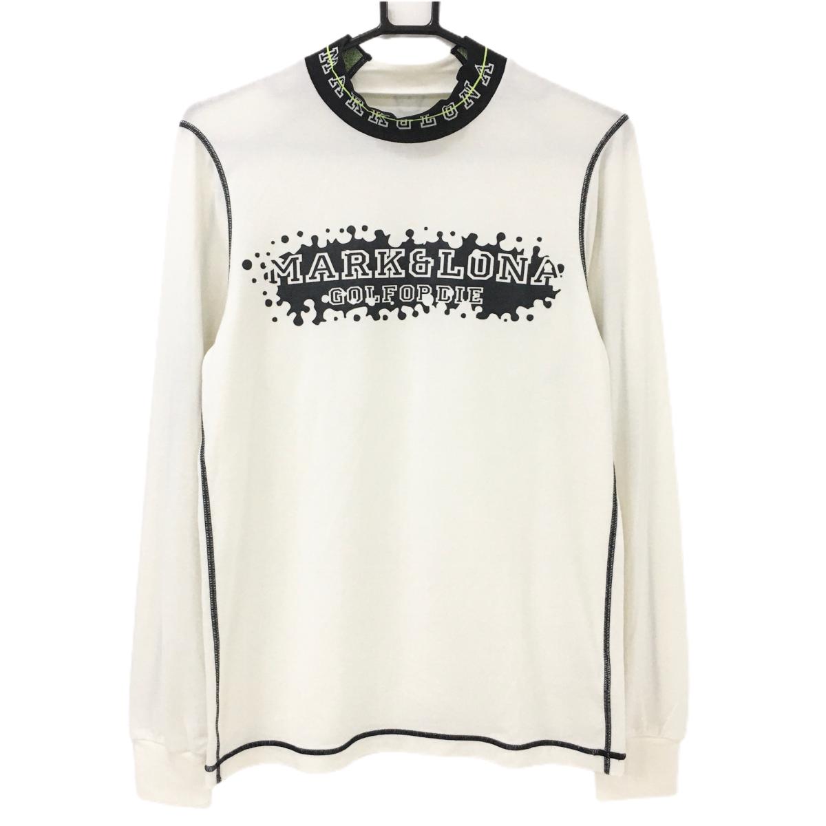 【超美品】マークアンドロナ 長袖ハイネックシャツ アイボリー×黒 ネックロゴ 表微起毛 スカル メンズ 44(S) ゴルフウェア MARK＆LONA