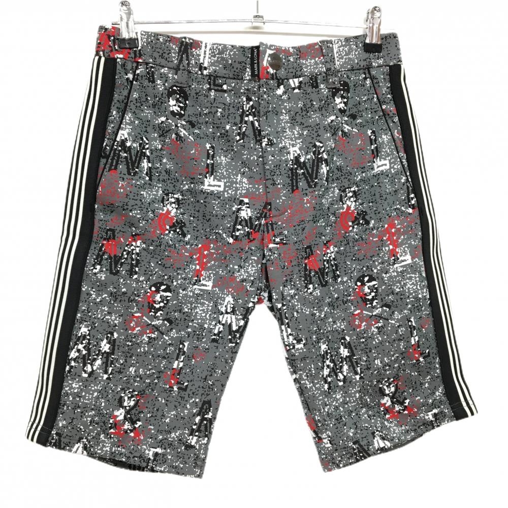 【新品】マークアンドロナ ハーフパンツ グレー×黒 総柄 サイドライン スカル メンズ 44 ゴルフウェア 2022年モデル MARK＆LONA