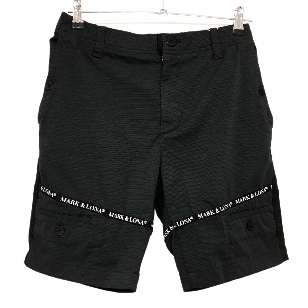 【新品】マークアンドロナ ハーフパンツ 黒 織生地 ロゴテープ スカル メンズ 44(S) ゴルフウェア 2022年 木村拓哉着用モデル MARK＆LONA
