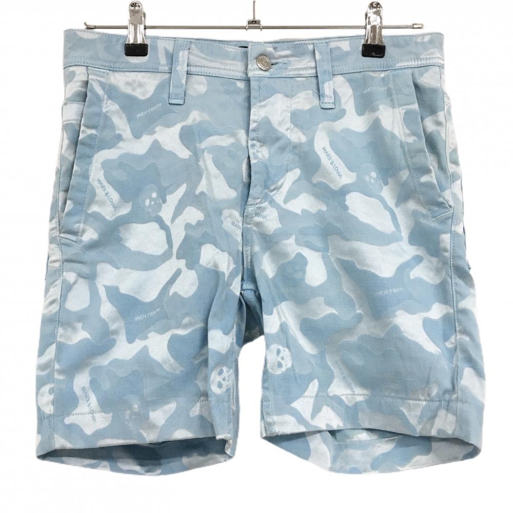マークアンドロナ ハーフパンツ ライトブルー カモフラ 迷彩  メンズ 44(S) ゴルフウェア MARK＆LONA