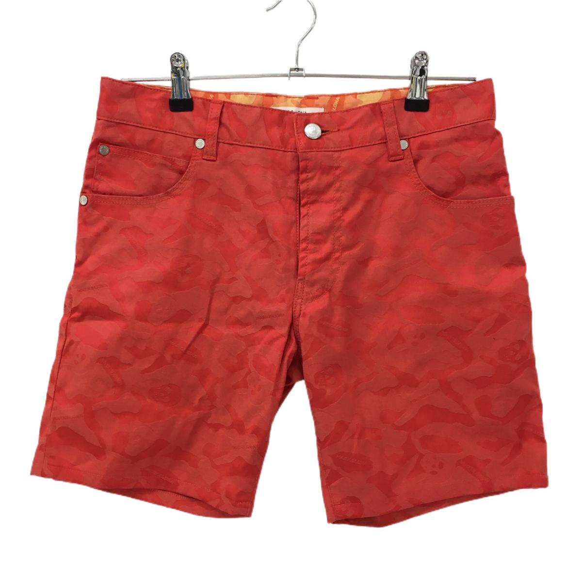 マークアンドロナ ハーフパンツ レッド カモフラ 迷彩 スカル メンズ S ゴルフウェア MARK＆LONA